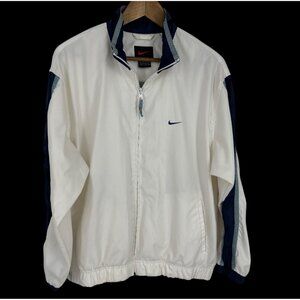 Nike White & Navy Lightweight Track Jacket With Mesh Accents For Youth Size L